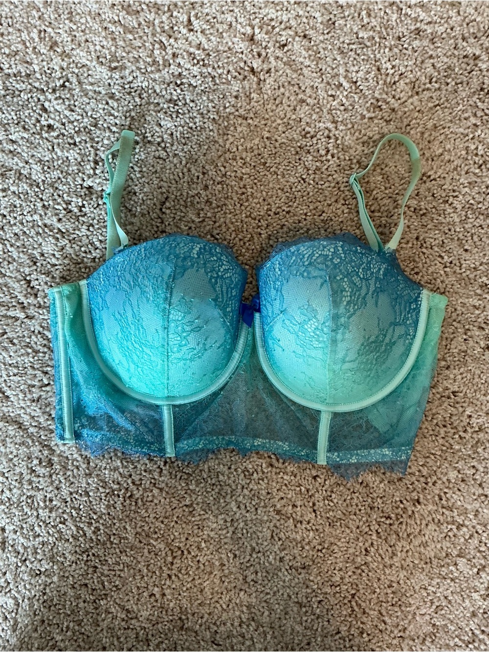 Victoria's Secret Lace Longline Balconette Bra in Aqua Ombre